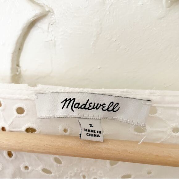 Madewell White Eyelet 100% Cotton Long Sleeve Pom Pom Blouse Size S - Picture 4 of 7